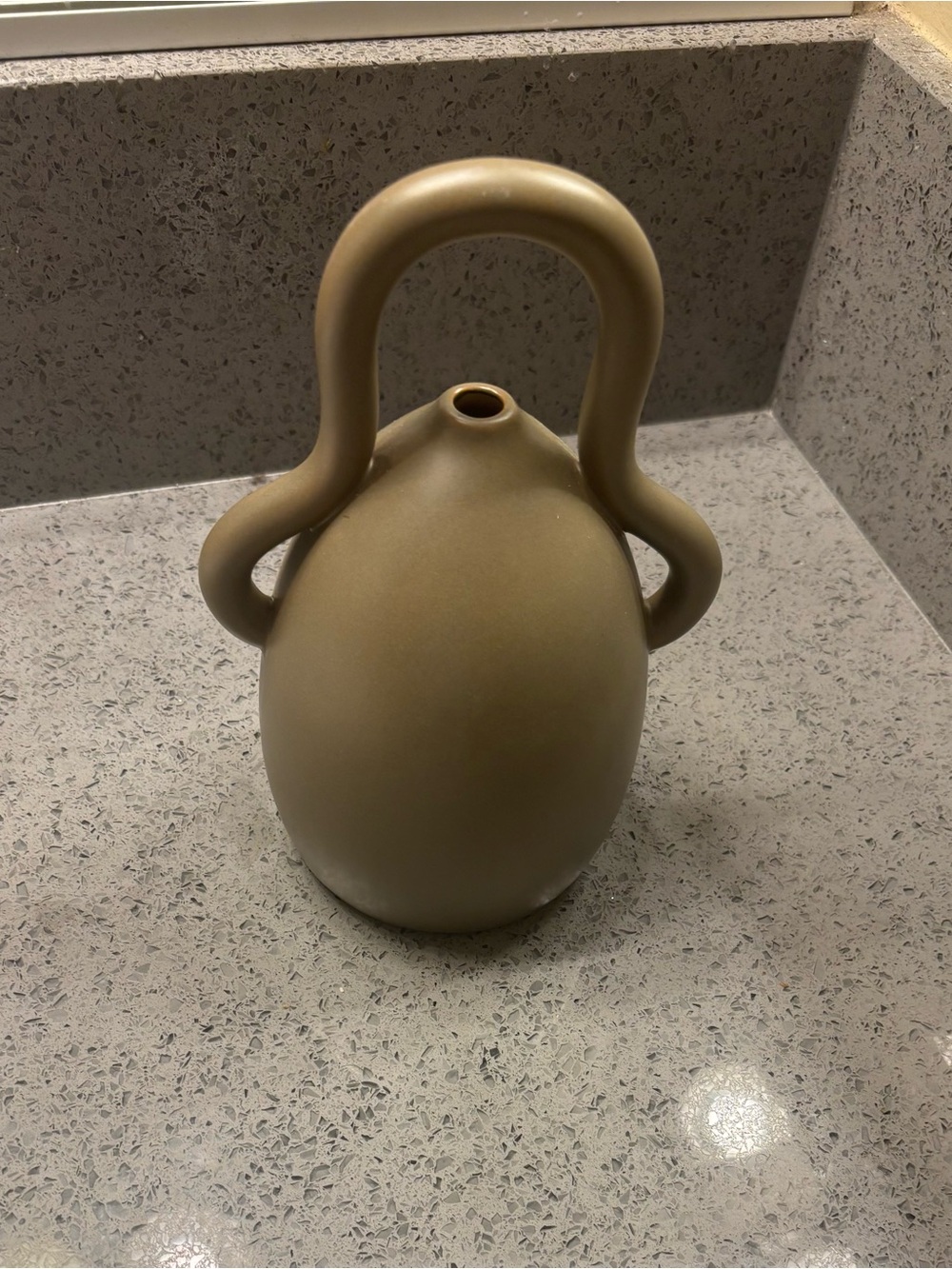 Modern Matte Olive Ceramic Vase with Sculptural Handle